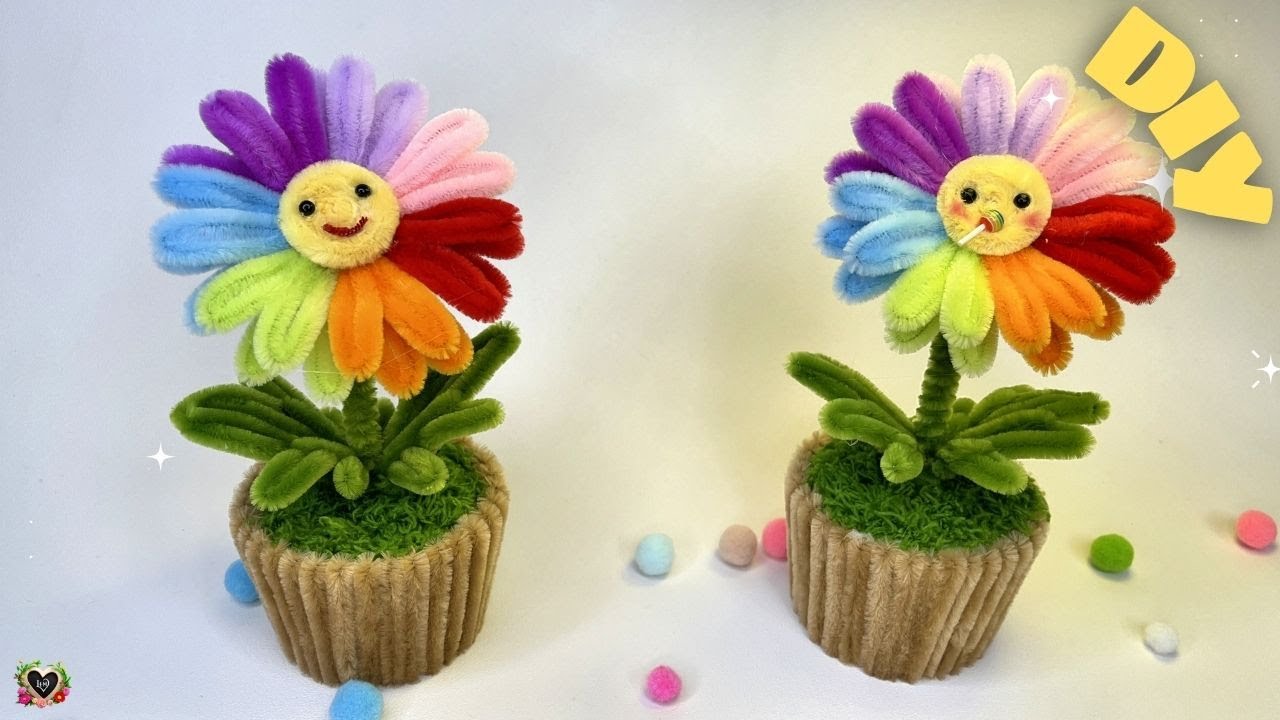DIY Cute 7 Color Mini Flower Pots❤️Very Cute and Simple with Pipe Cleaner❤️#diy #pipecleaner