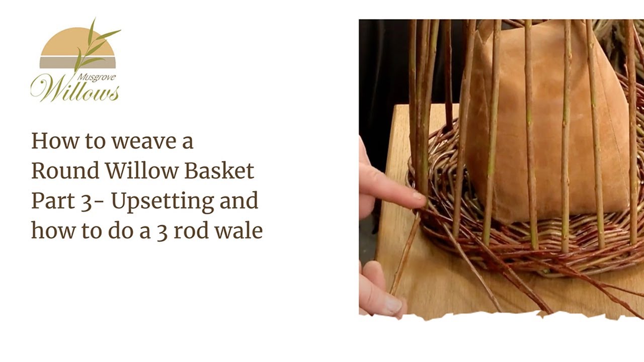 PART 3 How to weave a round willow basket - Upsetting and a 3 rod wale
