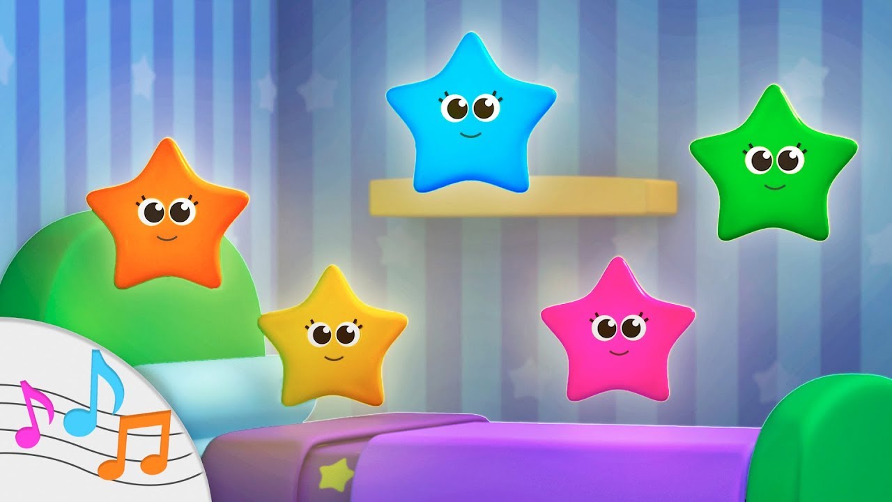 ⭐ FIVE LITTLE STARS jumping on the bed ⭐ Songs for children with THE PIJAMA FRIENDS | Nursery Rhymes