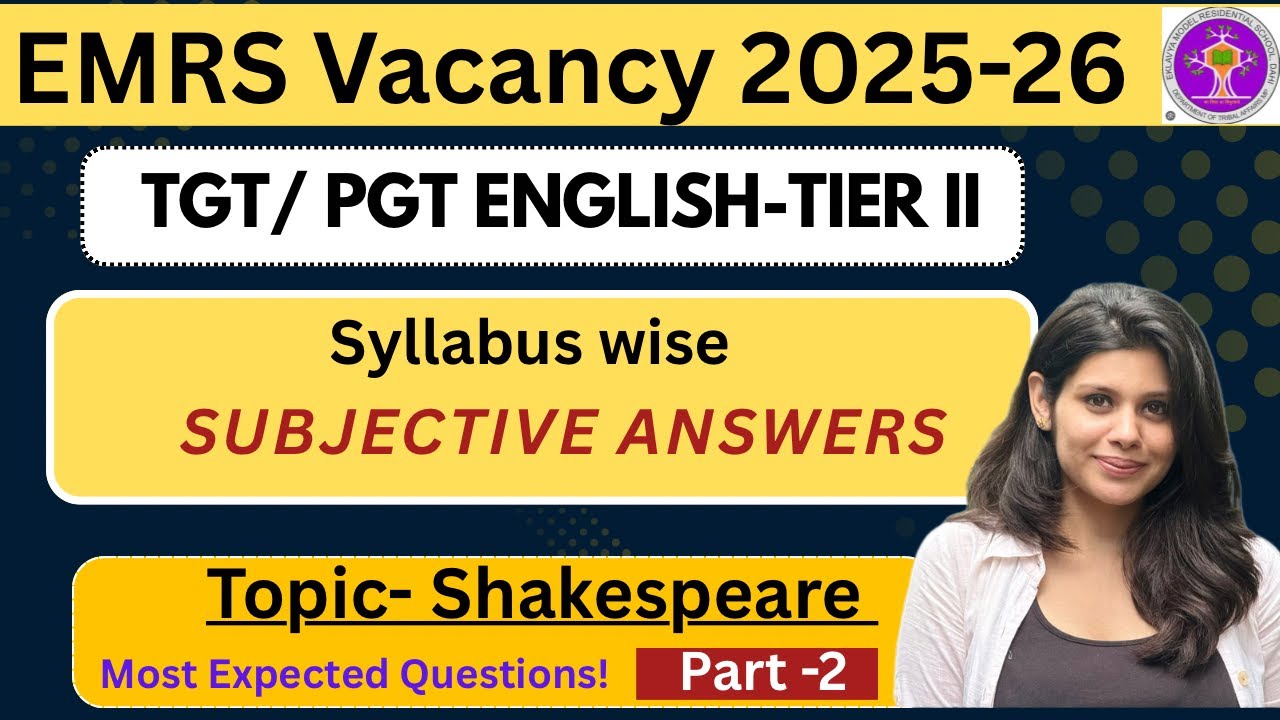 EMRS Tier II | Emrs tier 2 exam | Emrs KVS 2026 | Shakespeare subjective questions | Emrs exam tier2