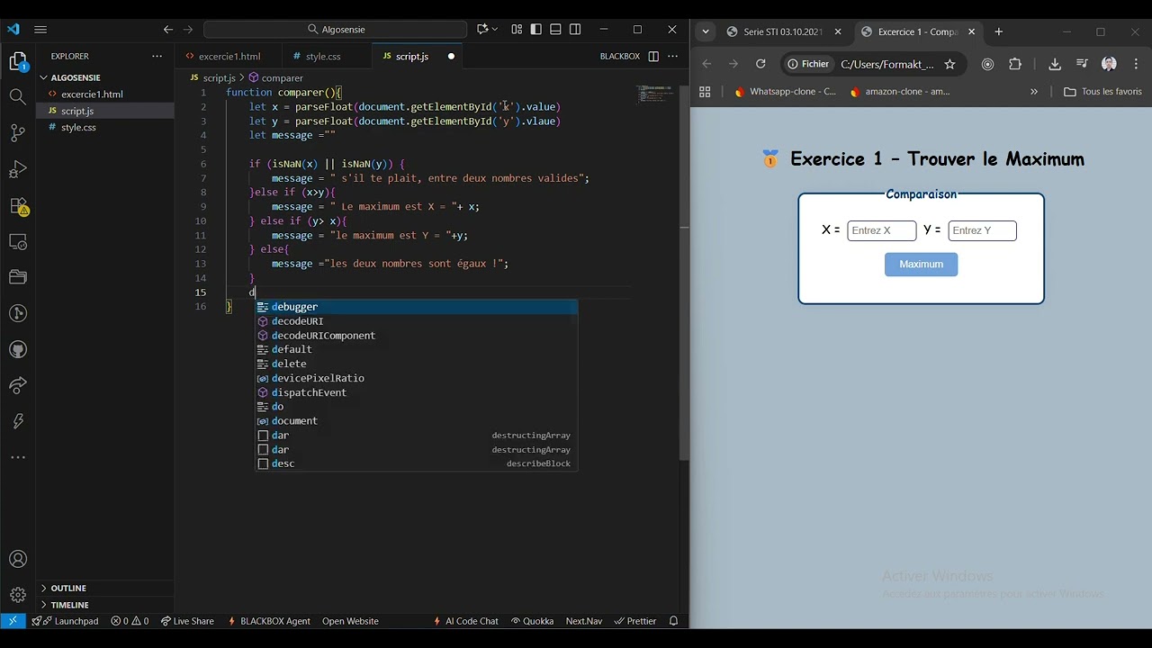 Comparaison de 2 nombres avec HTML, CSS & JavaScript – Tutoriel pour débutants Tunisie