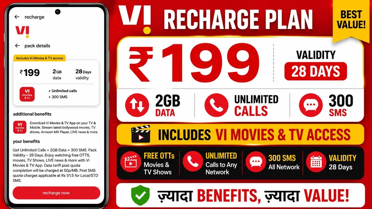 Vi ₹199 Recharge Plan 🔥 Full Details & Benefits 2026