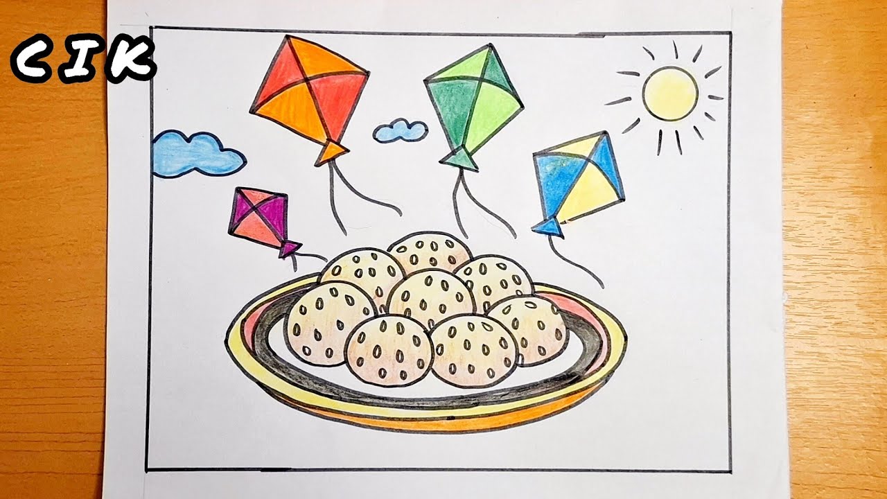 Makar Sankranti Drawing | Easy Kite & Sugarcane Drawing for Kids | Happy Makar Sankranti Art