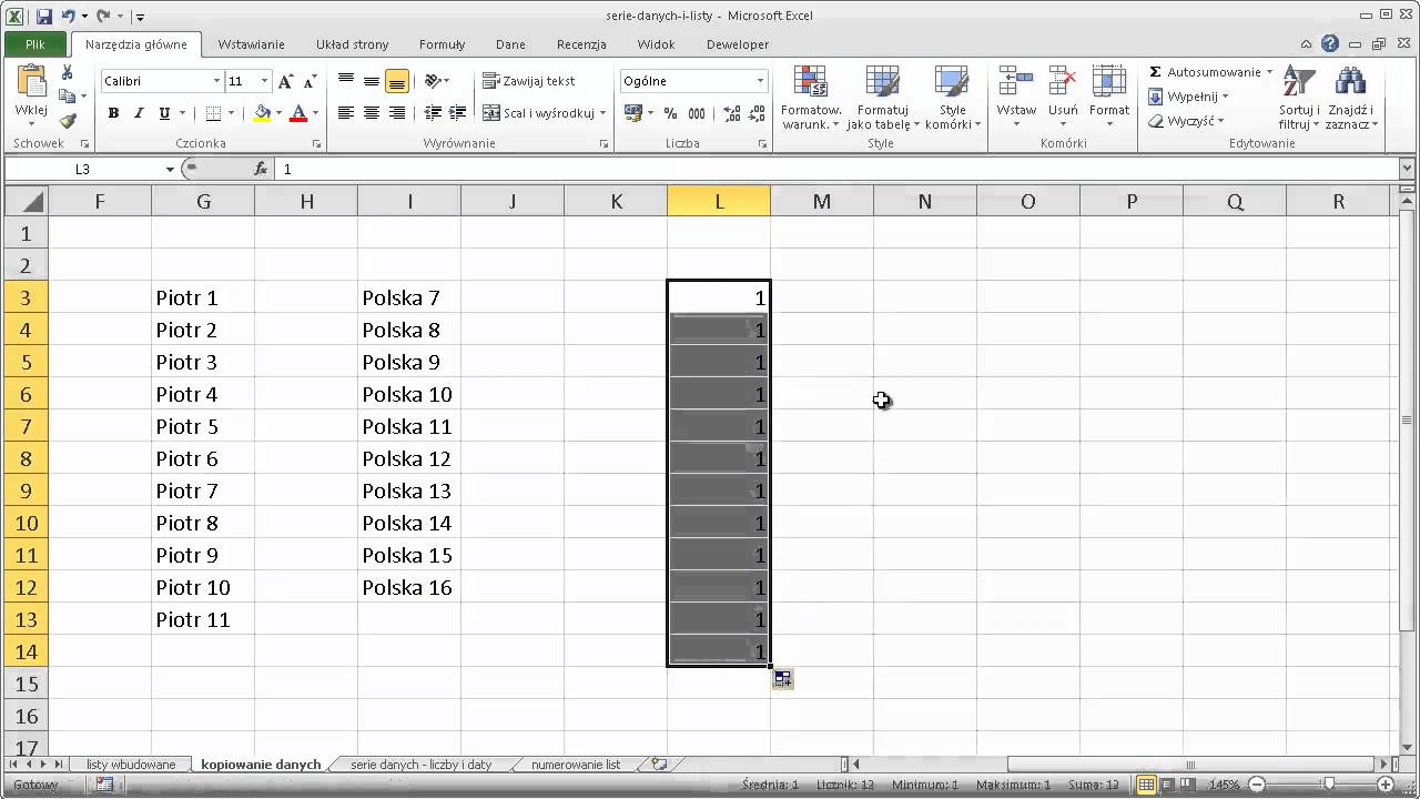 EXCEL - Serie danych i listy