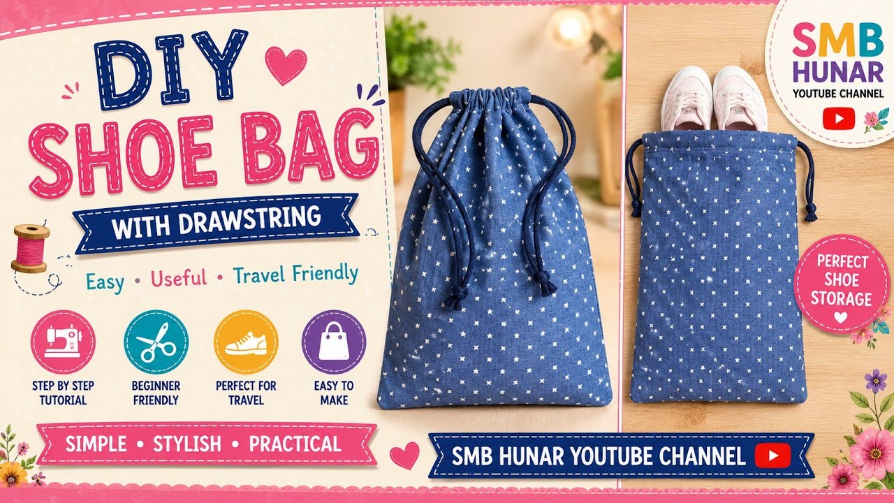 How To Make Shoe Bag With Drawstring In Just 10 Mins