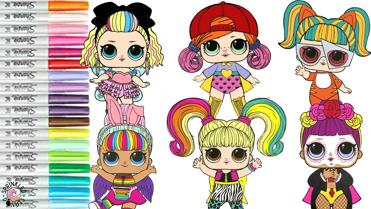 LOL Surprise Dolls Coloring Book Page Mash UP Edition Valley BB Super BB Sk8er Grrrl Rainbow Raver