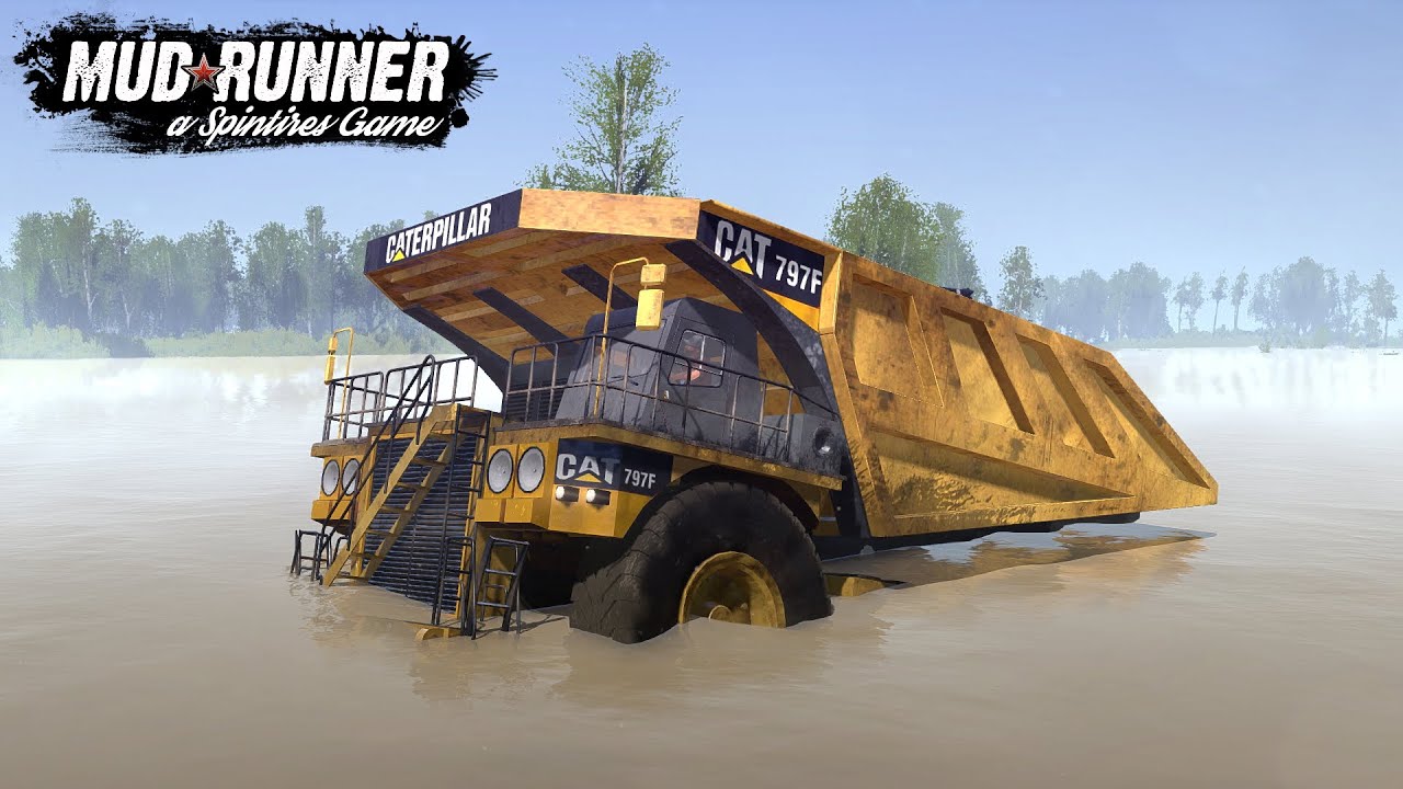Spintires MudRunner CATERPILLAR Giant Dump Truck Transports Toyota Through The Flood