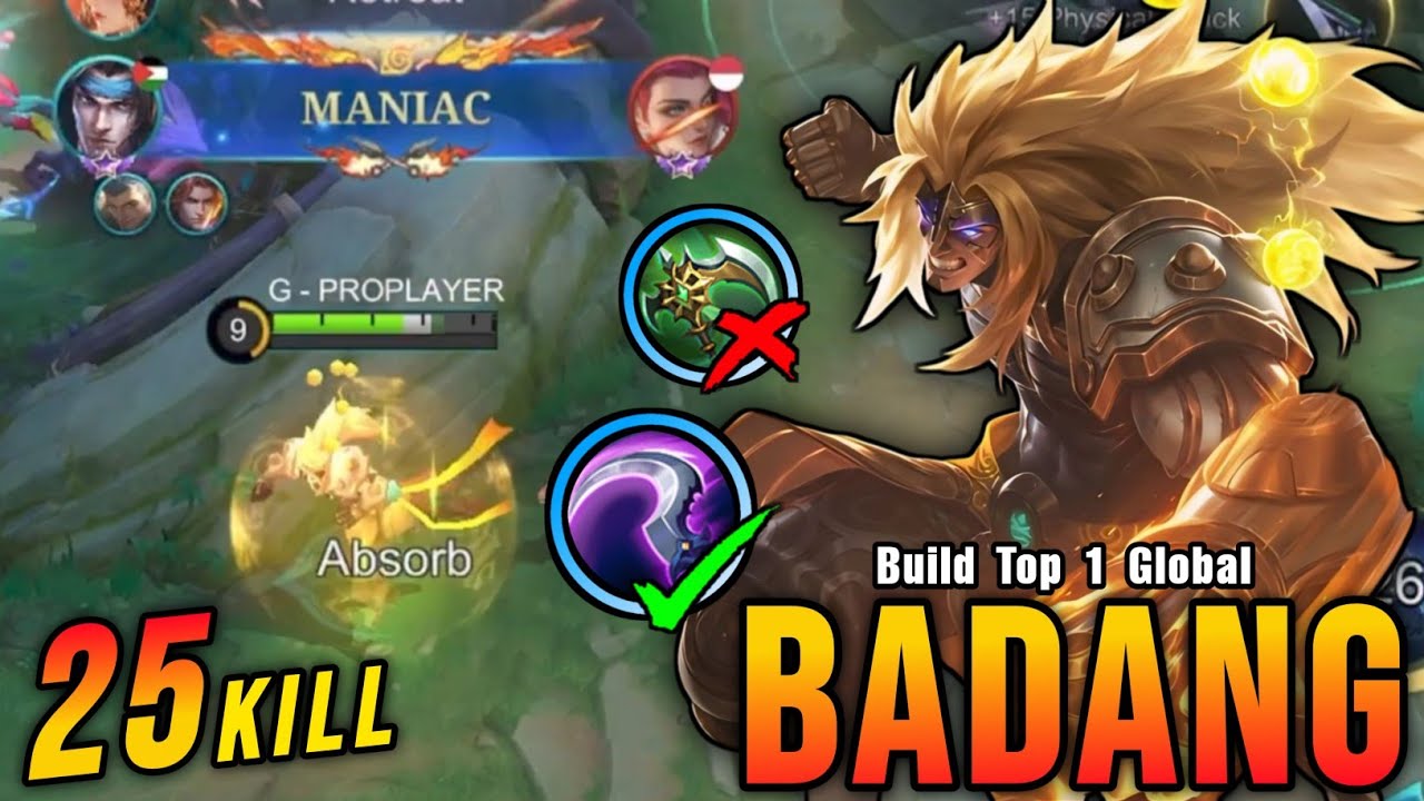 25 Kills + MANIAC!! Badang Best Build EXP Lane!! - Build Top 1 Global Badang ~ MLBB