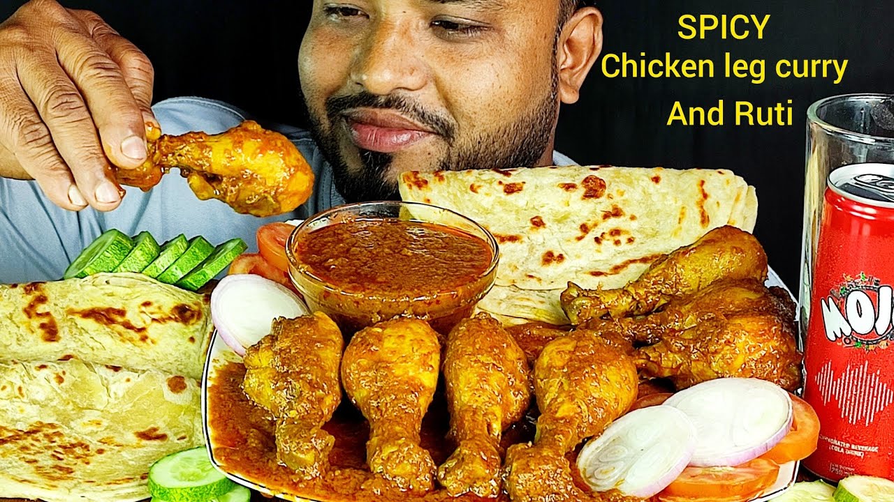 SPICY CHICKEN LEG CURRY RUTI AND SALAD WITH EXTRA GRAVY EATING SHOW@HUNGRY PIRAN 