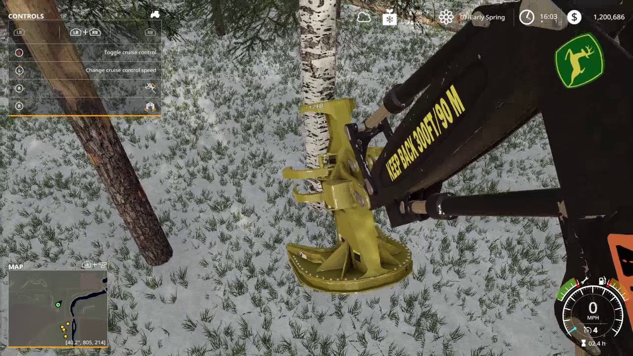 FS19 logging with the John Deere 959m Feller Buncher