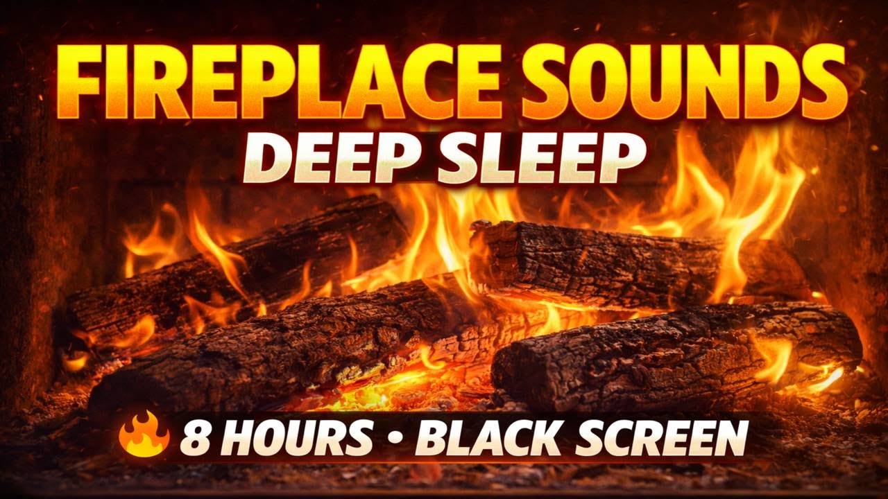Cozy Fireplace Sounds 🔥 8 Hours • Black Screen for Sleep & Relaxation