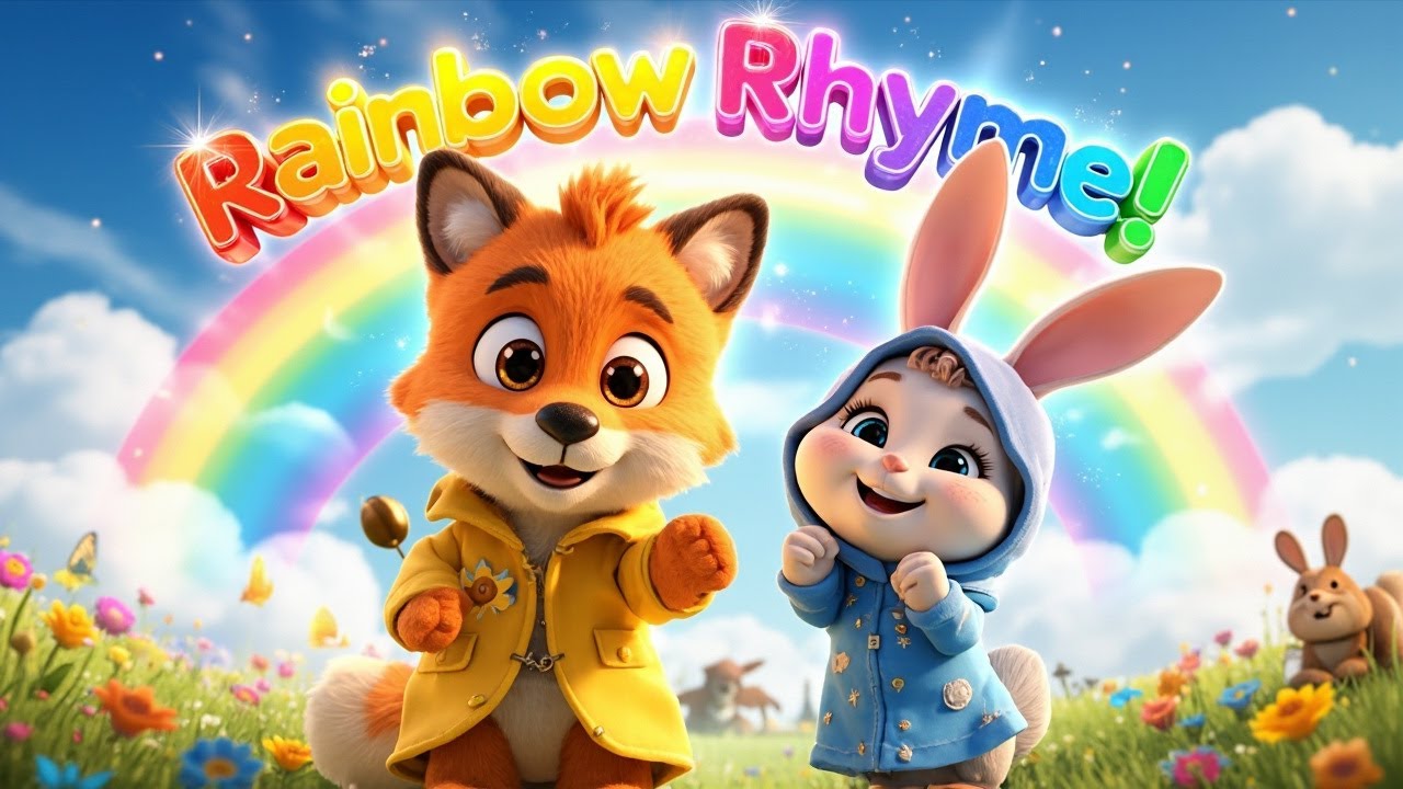 🌈 Rainbow Rhyme Song for Kids | Learn Colors with Sunny the Fox & Rainy the Bunny 🦊🐇 | Fun Cartoon
