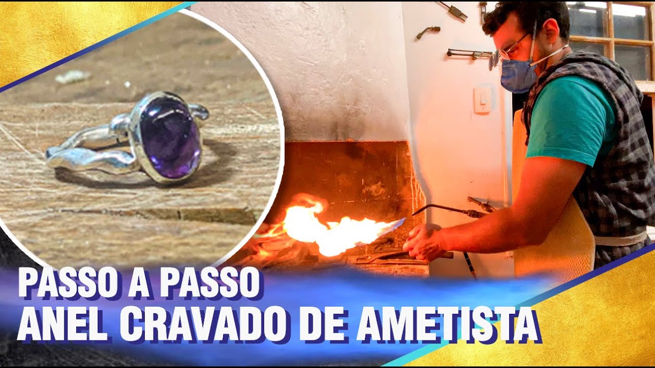 COMO FAZER ANEL DE AMETISTA TORCIDO E CRAVADO - PASSO A PASSO - CURSO DE JOALHERIA