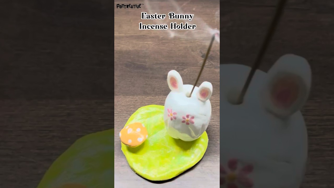 Pottreative Easter Bunny Incense Holder Air Dry Clay Craft 🐰