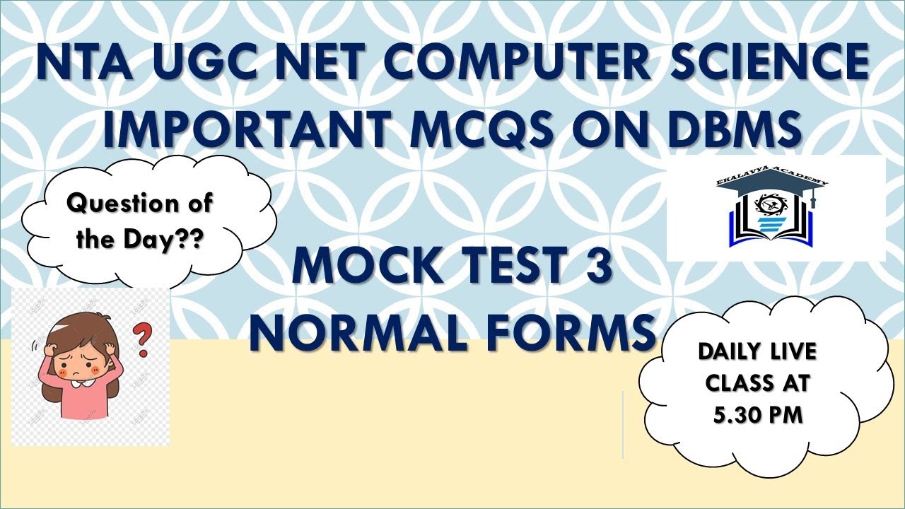 (Mock Test 3) NTA UGC NET Computer Science |  DBMS MCQs | TNSET 2021 | Normal Forms