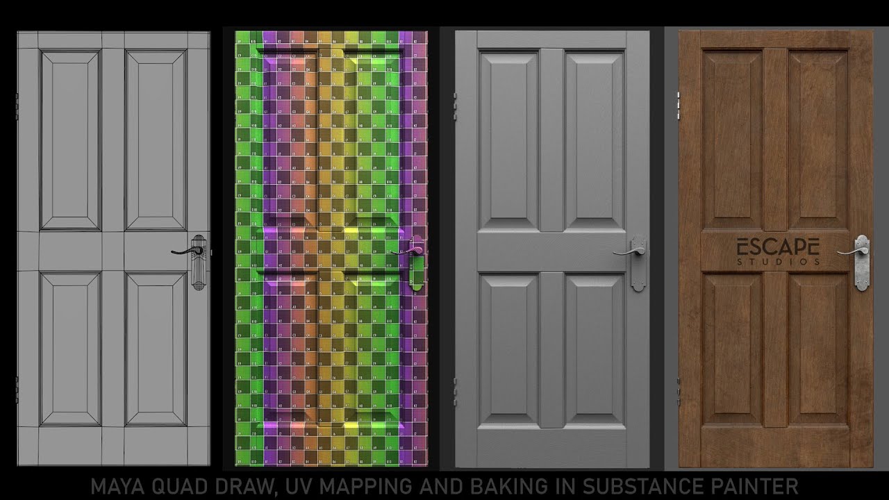 Game Ready Door Tutorial part 2 - Maya Quad Draw, UV mapping and Baking in Substance Painter