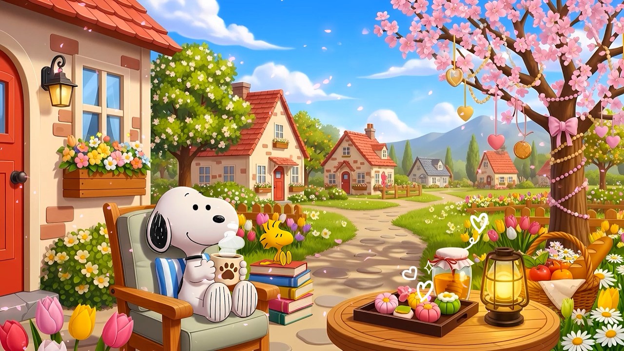 🌸 Snoopy’s Cozy Spring Village 🌷Soft Lofi Study Music 🌿 Calm Lofi Beats to Relaxing & Work