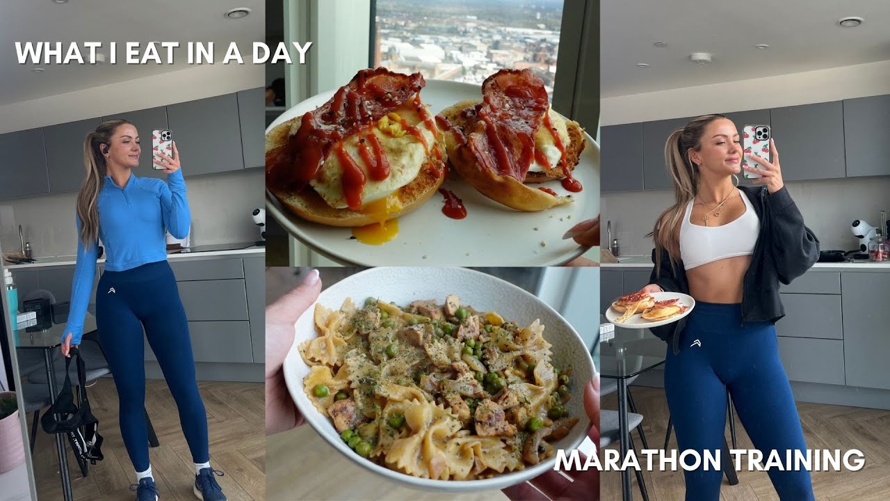 FULL DAY OF EATING | Marathon training day | 10km run and upper body session | AD