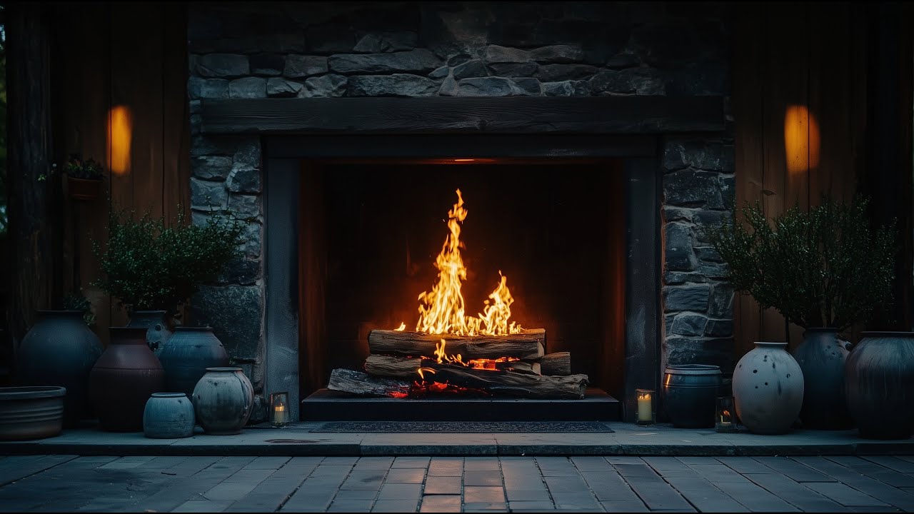 3 Hours of Outdoor Fireplace in 4K | Crackling Fire & Cozy Ambience for Relaxation, Sleep, or Study
