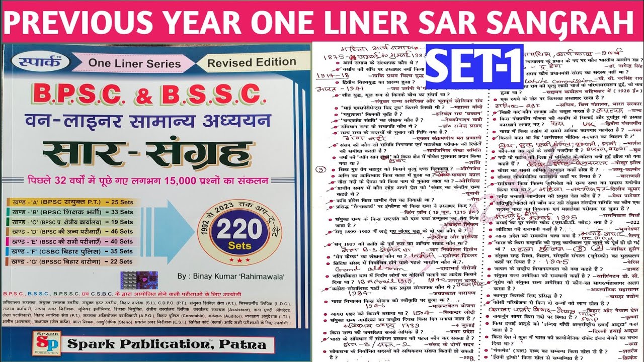 SAR SANGRAH GK/GS 2024 | BSSC/BIHAR SI MAINS | SPARK GK/GS | SPARK BOOK SAR SANGRAH | SPARK GK/GS ||