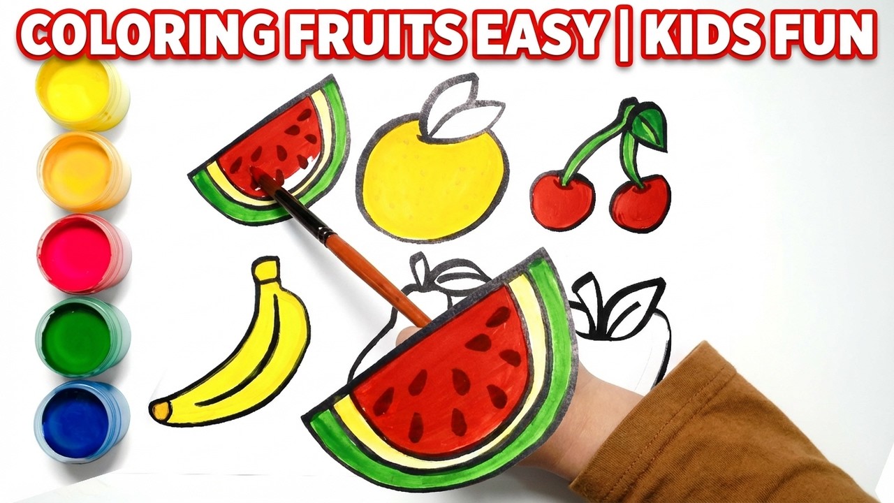 Drawing Fruits Easy | Watermelon Apple Banana Coloring for Kids #5