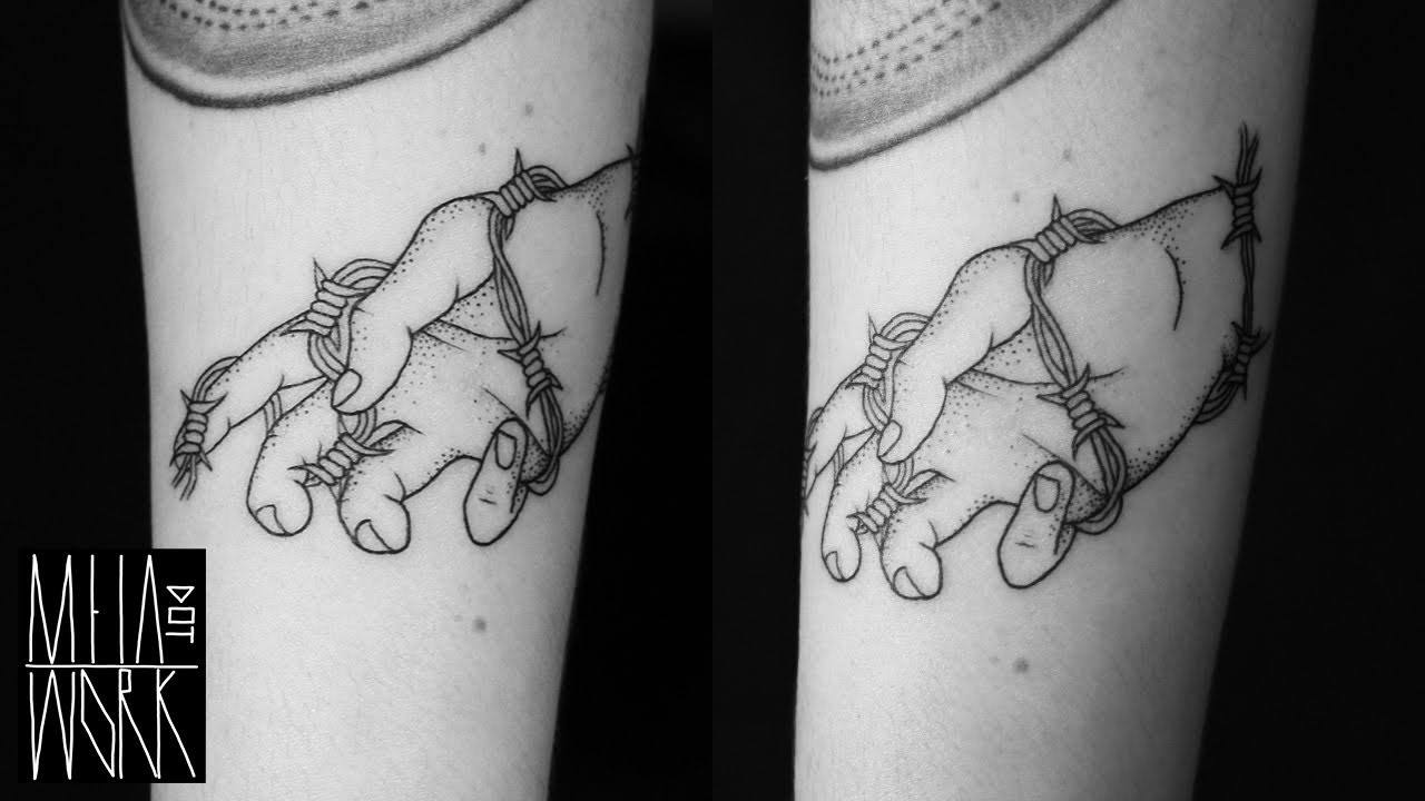 Hand on Barbed wire - REAL TIME TATTOO (NOT TIME LAPSE) by MEIA.WORK