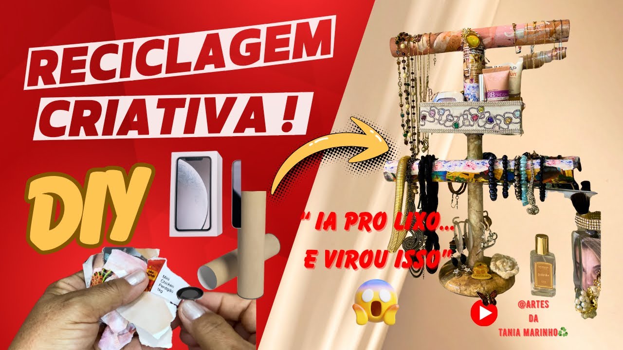 ✨Transformei ROLO DE PAPEL ALUMÍNIO e CAIXA DE IPHONE em um ORGANIZADOR DE BIJUTERIAS e MAQUIAGEM!♻️