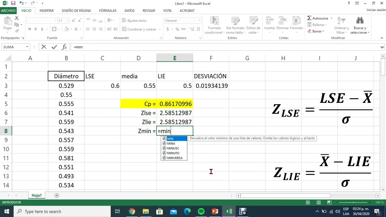 Cp Cpk excel