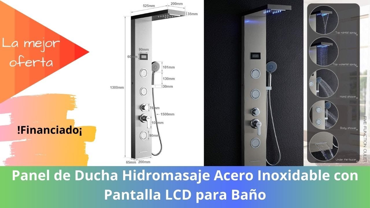 Auralum Columna de Hidromasaje Ducha Moderna 3 Función con Luces led Panel de Ducha Hidromasaje