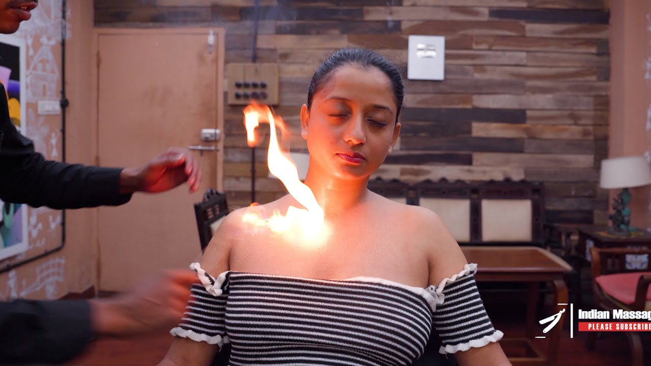 Intense Fire and Hot Oil Shoulder Massage ASMR   Indian Massage