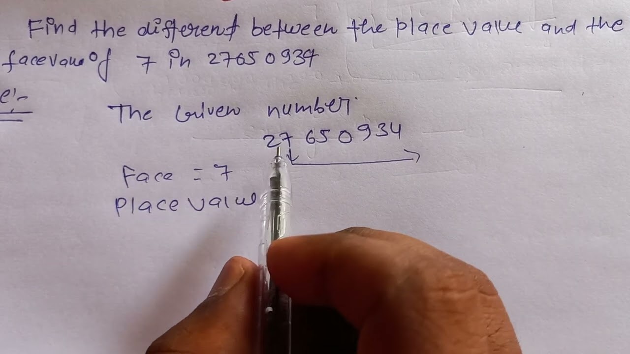 find the different between the place value and the face value of 7 in 27650934