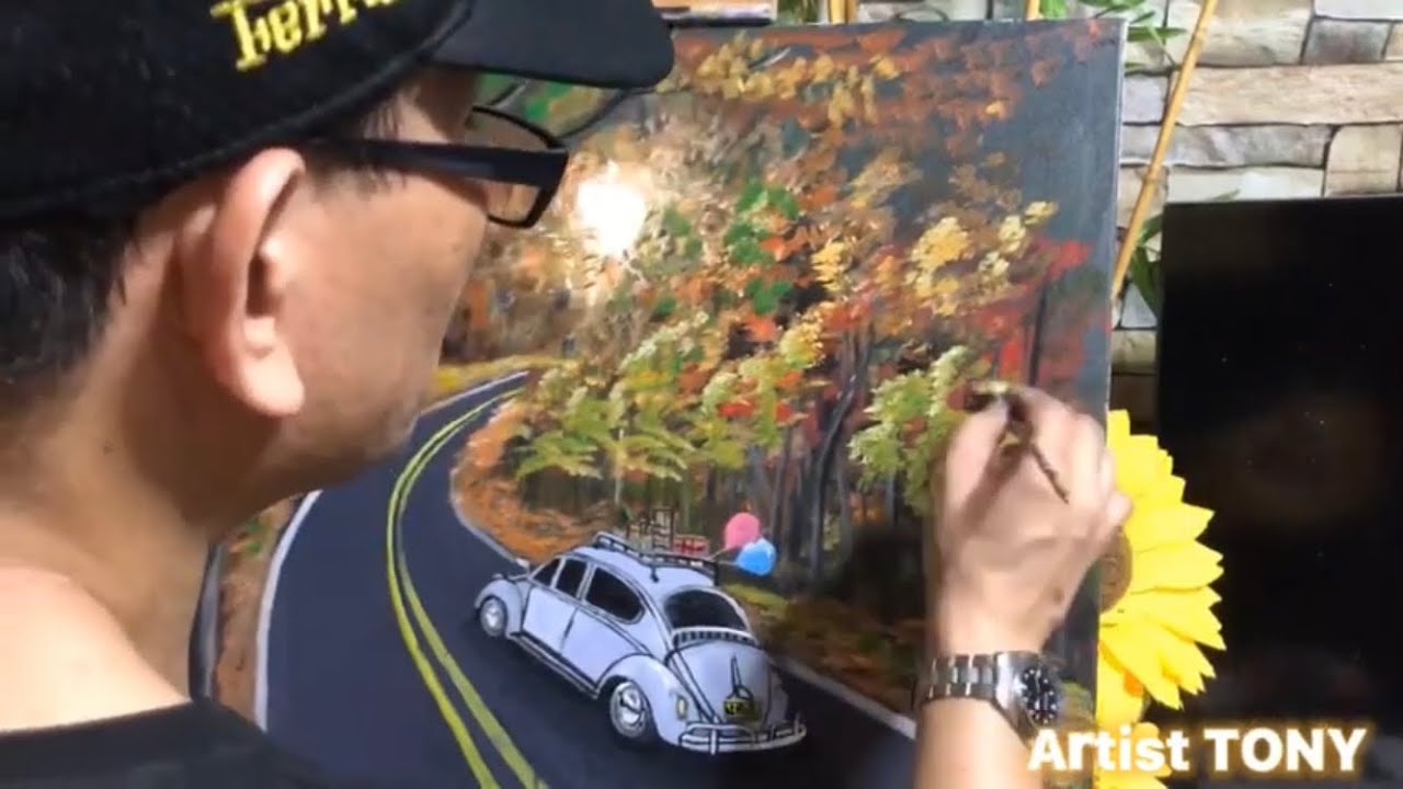 RE UPLOAD FROM MY DELETED VIDEOS |VOLKSWAGEN BEETLE |ACRYLIC LANDSCAPE PAINTING | PH🇵🇭
