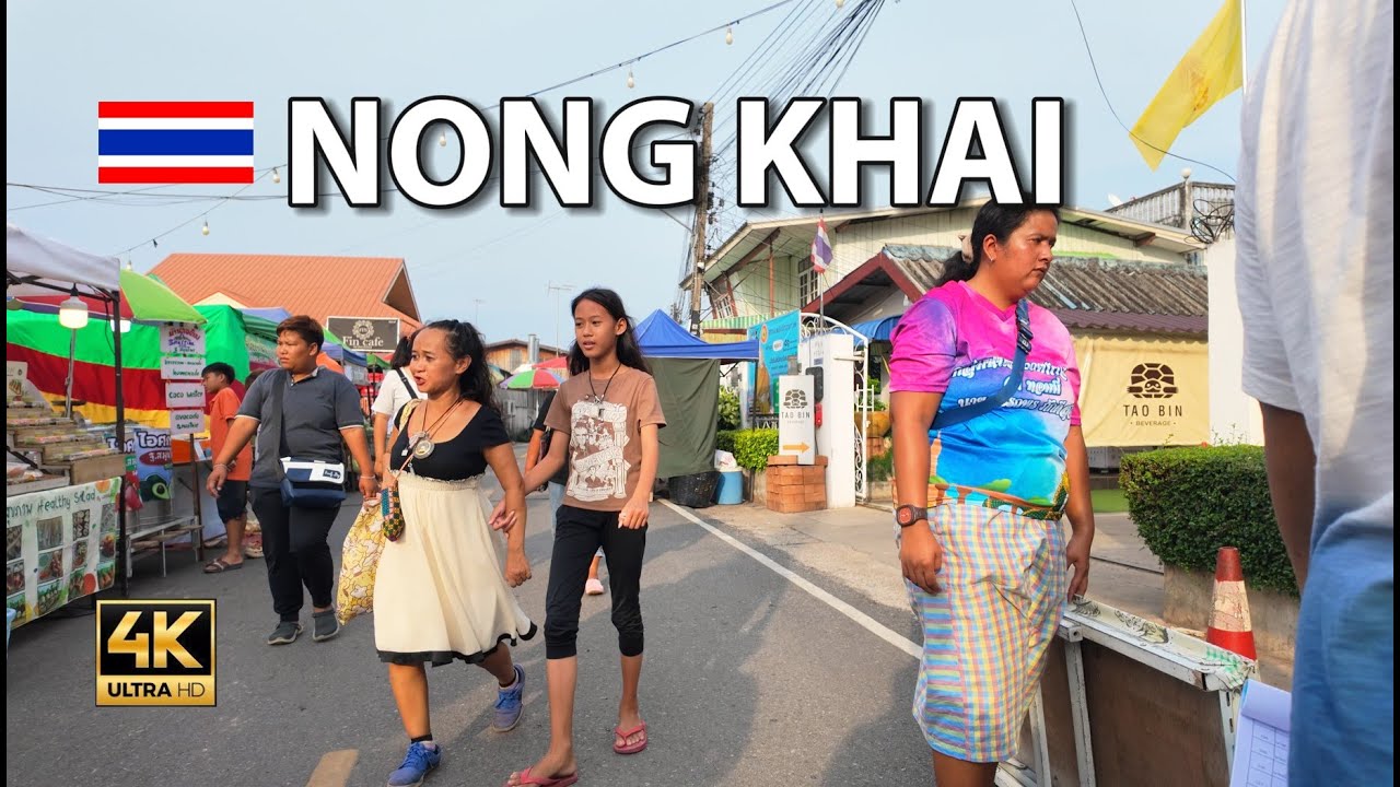 Нонгкхай, Таиланд 🇹🇭 Пешеходная экскурсия по пешеходной улице в субботу вечером по рынку 4k uhd