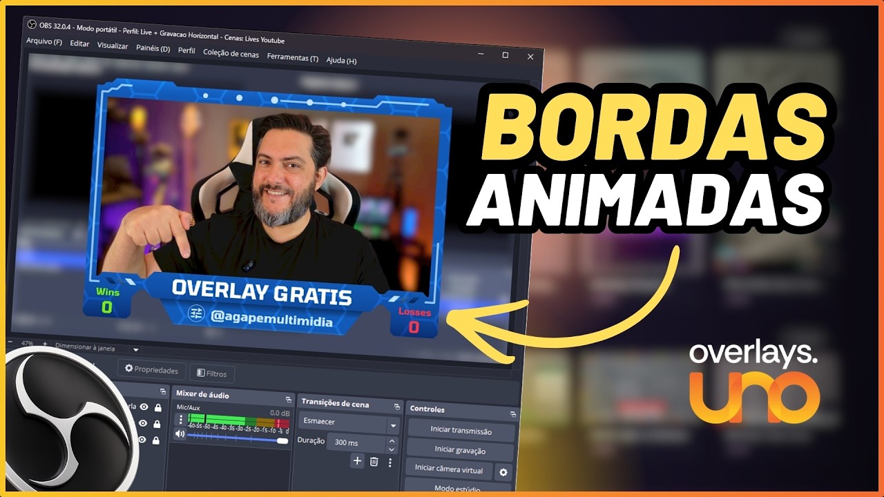 Como Criar Overlay Animado para Câmera no OBS Studio [Personalizavel e com Controles] Uno Overlays