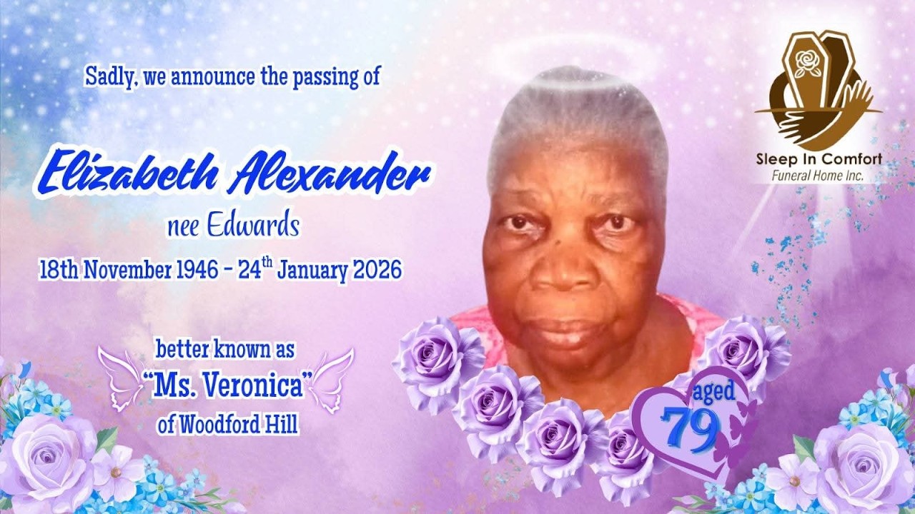 FUNERAL SERVICE FOR ELIZABETH “Ms. VERONICA” ALEXANDER (Nee Edwards), AGED 79, OF WOODFORD HILL