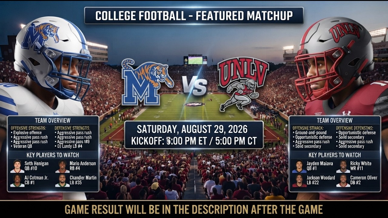 🔴 LIVE PREMIERE: Memphis vs UNLV | College Football NCAAF (Week 0)