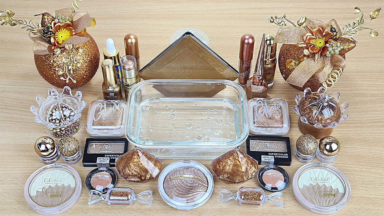 BRONZE SLIME Mixing makeup and glitter into Clear Slime Satisfying Slime Videos