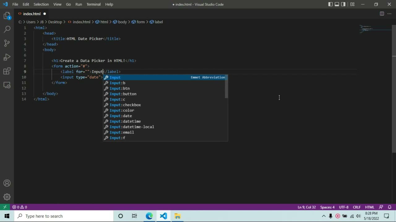 HTML Tutorial: Create an Input Type date in a form