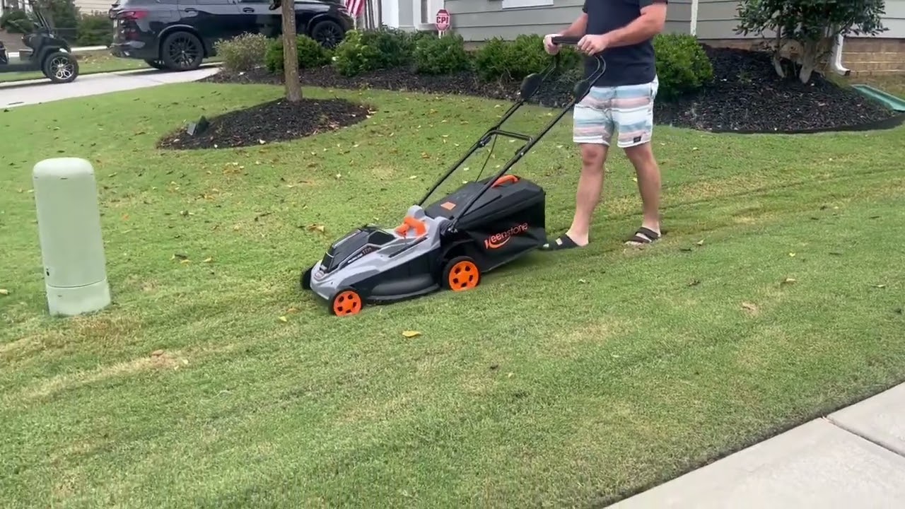 Аккумуляторная газонокосилка Keenstone, 17-дюймовая электрическая газонокосилка, мощная, компактн...