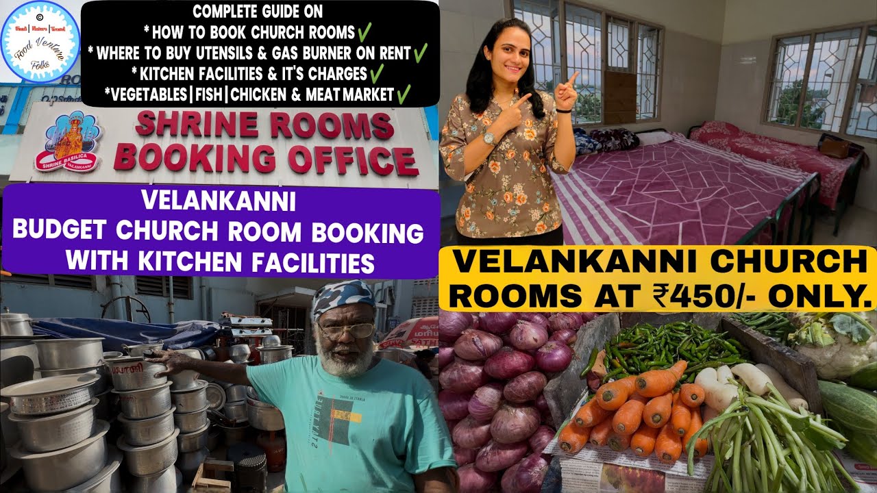 VELANKANNI BUDGET CHURCH ROOMS price ₹450 & kitchen facilities | Utensils on rent & grocery market
