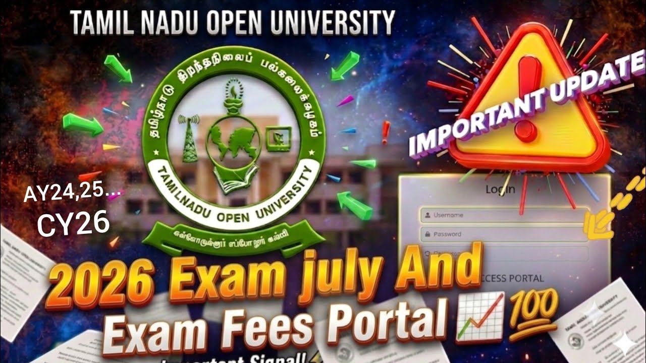 Tamil Nadu Open University 2026📈 Exam Timetable Update And Exam Fees Update | TNOU Update | TNOU