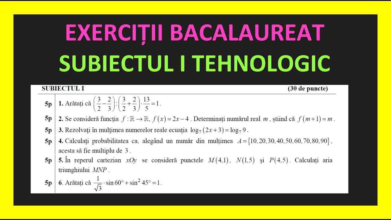 BACALAUREAT MATEMATICA SUBIECTUL I REZOLVAT PROFIL TEHNOLOGIC 2023 SIMULARE MODEL EXERCITII BAC MATE