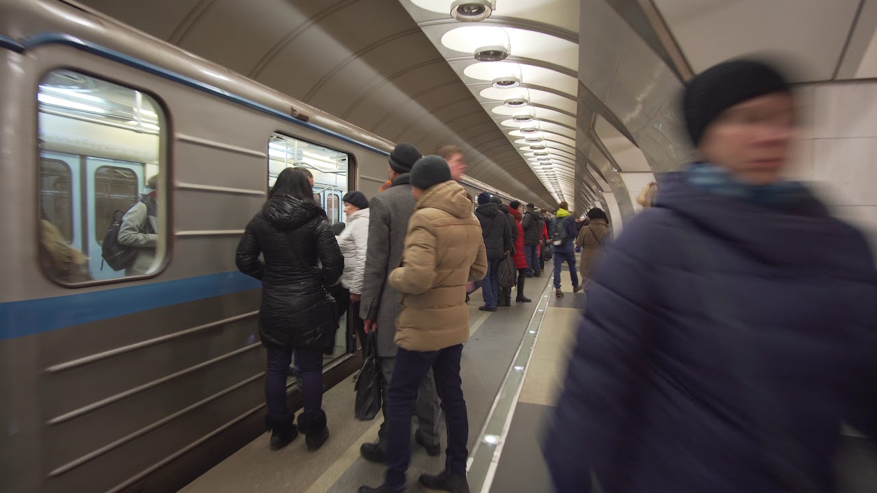 Russia, Moscow, metro night ride from Сре́тенский бульва́р to Чка́ловская