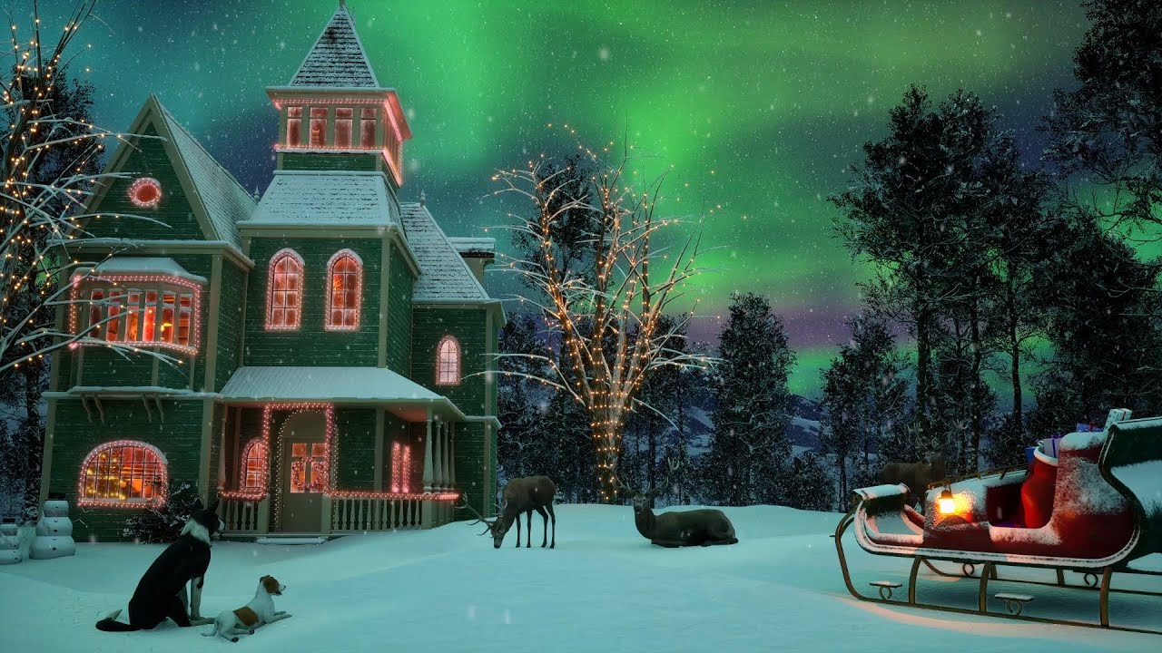Snowy Christmas Aurora Ambience - 🎅Santa's trip is started - Gentle Snowfall Sound for Sleep