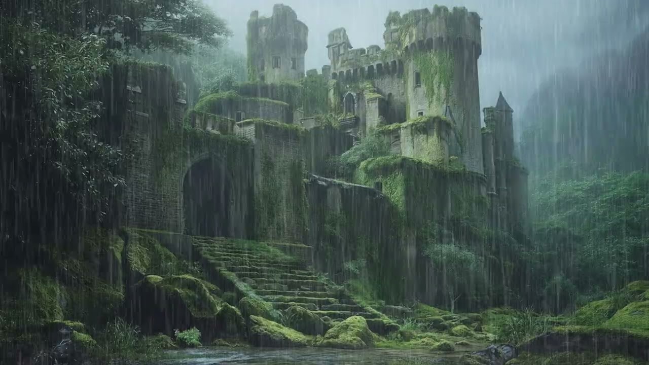 Ancient Castle Window in Heavy Rain 🌧️ Deep Sleep & Thunder Night Ambience