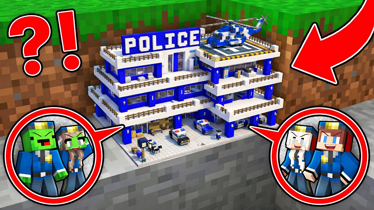 Mikey Family and JJ Family Found Tiny Police Station in Minecraft! (Maizen)