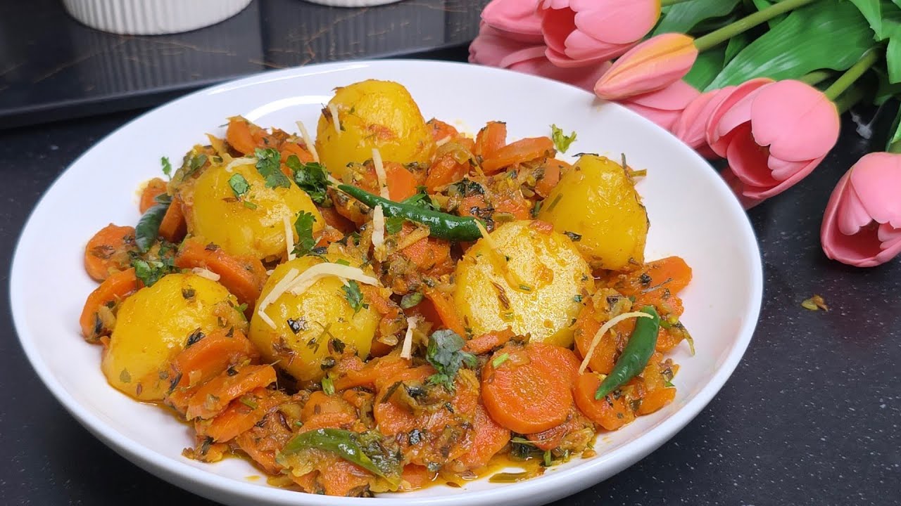 Aloo Gajar ki Sabzi/Punjabi Style Pakistani Food/aloo gajar bnany ka tarika by Salma Desi Food/urdu