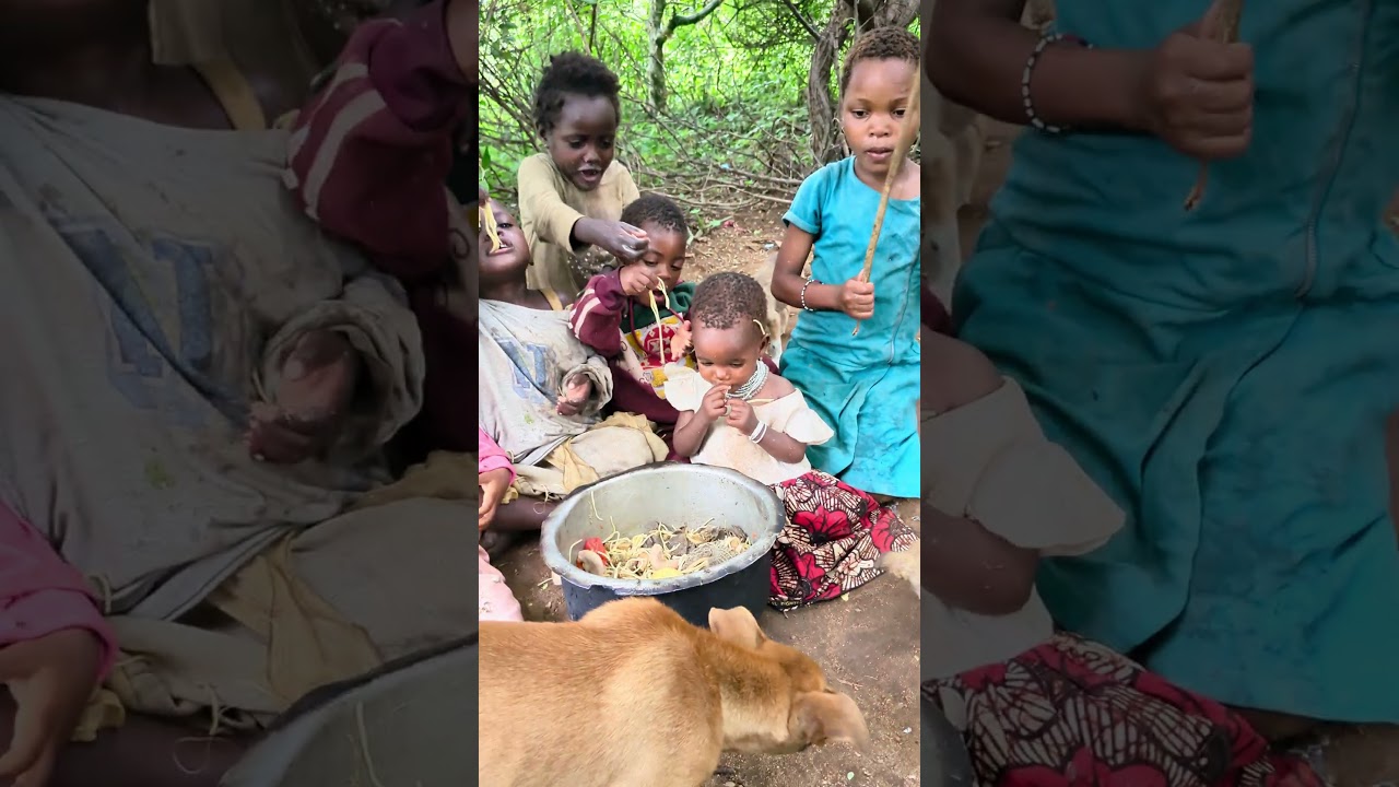Traditional Hadzabe tribe cooking wild meat in Tanzania.Village food and African culture lifestyle.