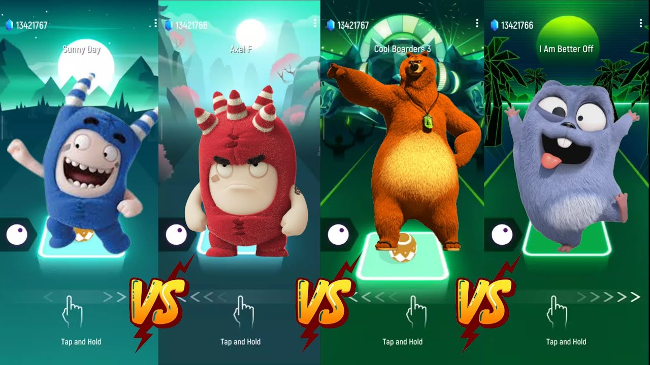 Oddbods  Pogo VS Oddbods Fuse VS Grizzy VS Lemmings || Tiles Hop Edm Rush