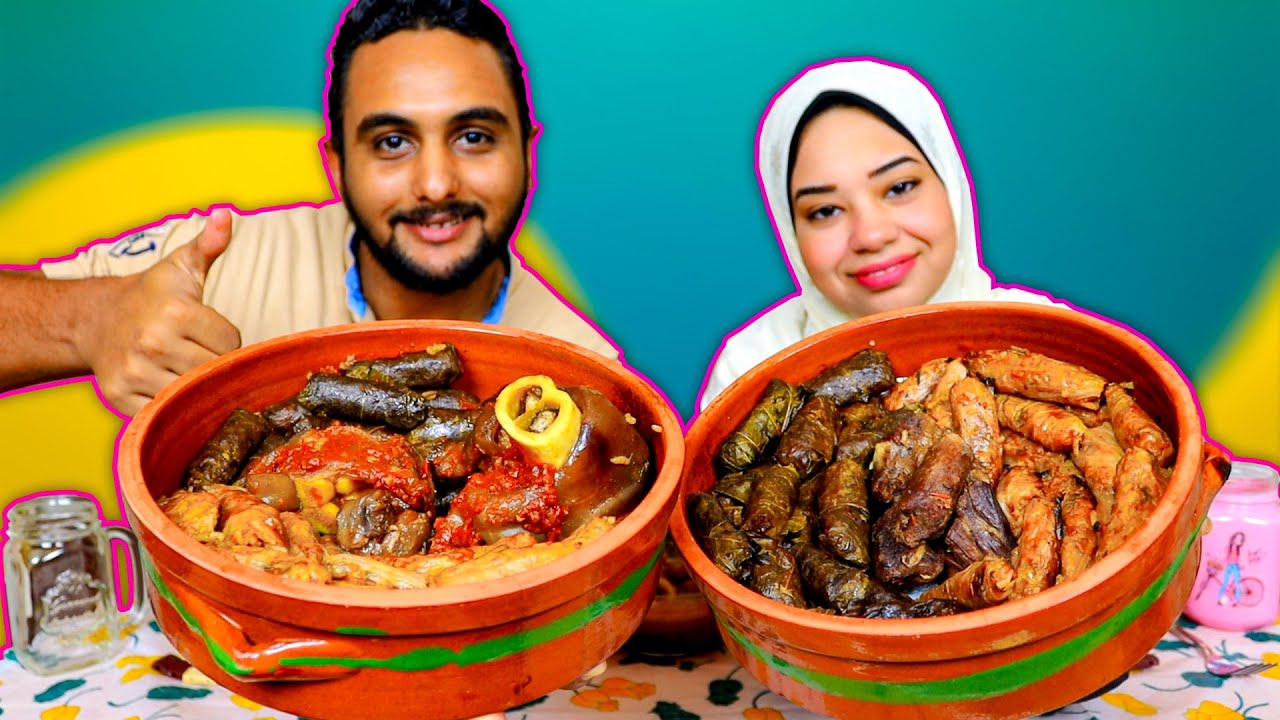 تحدي اكل 2طاجن محشي بالكوارع | كرنب وورق عنب | لا يفوتكم العقاب عذااب